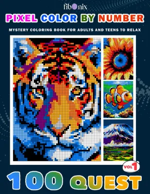 Раскраска по номерам Fibo Nix — 100 Quest, пиксельные загадочные картинки, Vol 1, 210 стр.