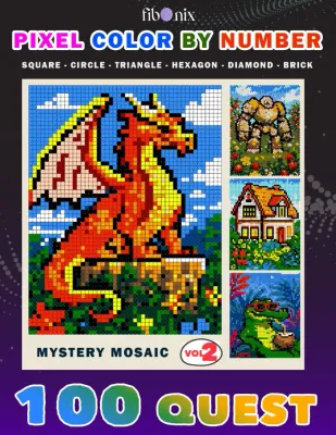 Раскраска по номерам Fibo Nix — 100 Quest, загадочная пиксельная мозаика, Vol 2, 214 стр.
