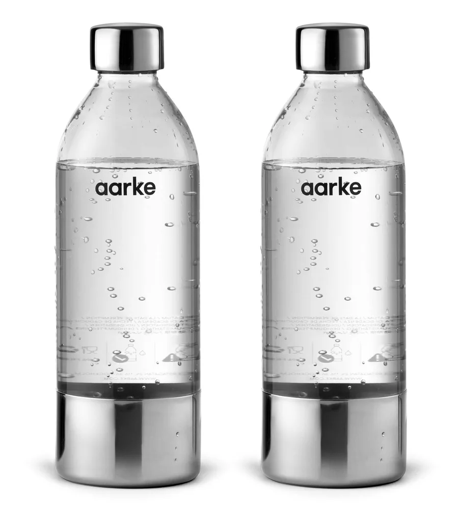 Бутылки Aarke PET 1000 мл, набор 2 шт, для газированной и негазированной воды, без BPA, прозрачные с серебристым