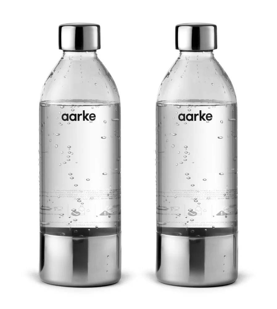 Набор бутылок Aarke PET 650 мл, 2 шт, для воды с газом и без, без BPA, прозрачные с серебристыми деталями