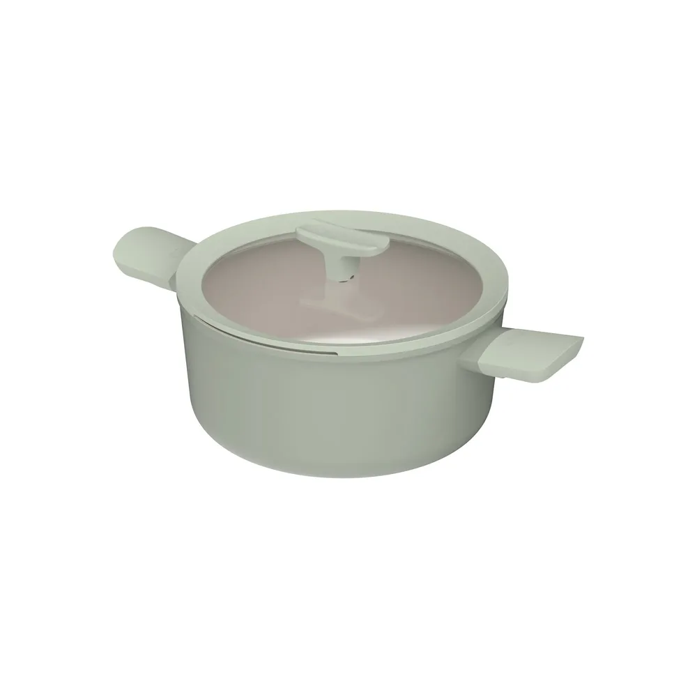 Кастрюля с крышкой BergHOFF Leo Balance 24 см 4,4 л, низкая, керамическое покрытие CeraGreen, для индукции, зелёная