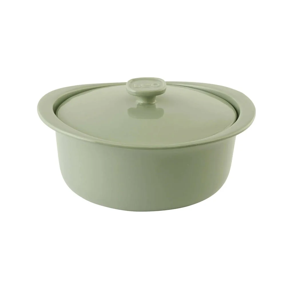 Круглое блюдо для запекания с крышкой BergHOFF Leo Balance 4,5 л, каменная керамика, зелёное