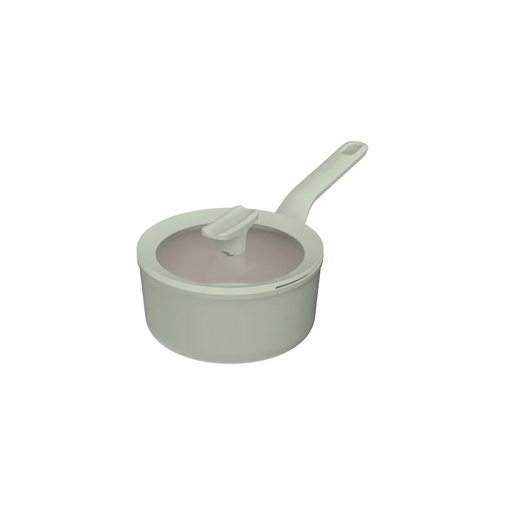 Ковш с крышкой BergHOFF Leo Balance 18 см 2 л, керамическое покрытие CeraGreen без PFAS, для индукции, зелёный