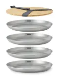 Тарелки стальные Black+Blum Outdoor 25,6 см, набор 4 шт с бамбуковой доской и ремнём, серебристые — фото 3