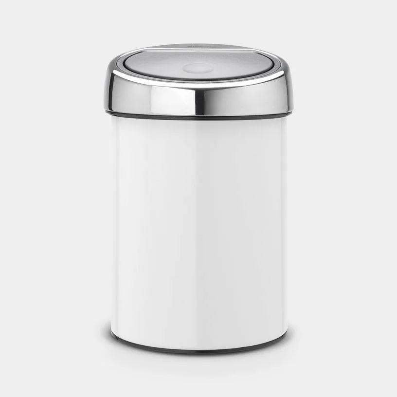 Мусорное ведро Brabantia Touch Bin 3 л, белое с крышкой из глянцевой стали