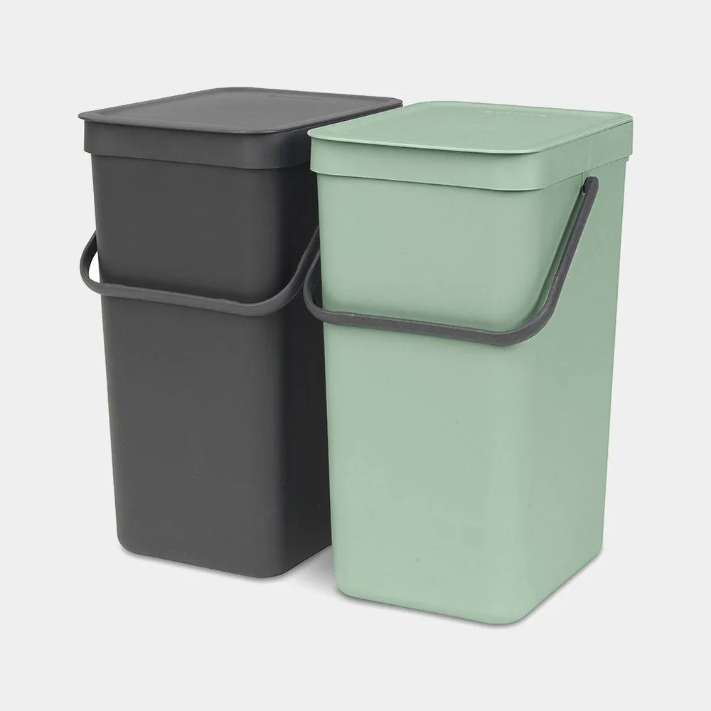 Шкафное мусорное ведро Brabantia Sort & Go 2 x 16 л, тёмно-серое и Jade Green