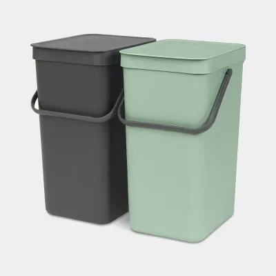 Шкафное мусорное ведро Brabantia Sort & Go 2 x 16 л, тёмно-серое и Jade Green