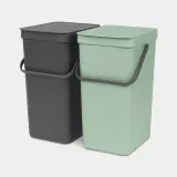 Шкафное мусорное ведро Brabantia Sort & Go 2 x 16 л, тёмно-серое и Jade Green — фото 1
