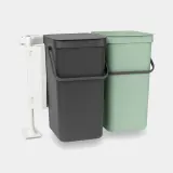 Шкафное мусорное ведро Brabantia Sort & Go 2 x 16 л, тёмно-серое и Jade Green — фото 2