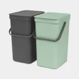 Шкафное мусорное ведро Brabantia Sort & Go 2 x 12 л, тёмно-серое и Jade Green — фото 1