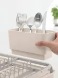Сушилка для посуды Brabantia большая, со сливом в мойку, корзинка для приборов, 49,2 x 38,6 см, бежевая — фото 5