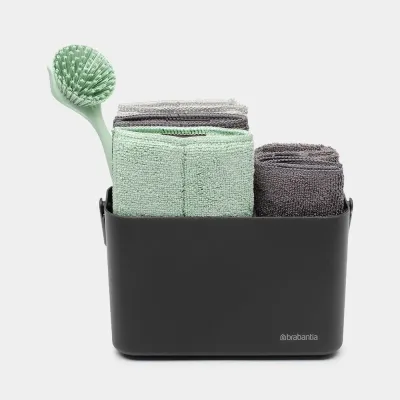 Набор для уборки кухни Brabantia SinkSide 8 предметов: органайзер 2 л, щётка, скребок, салфетки из микрофибры, Dark Grey
