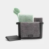Набор для уборки кухни Brabantia SinkSide 8 предметов: органайзер 2 л, щётка, скребок, салфетки из микрофибры, Dark Grey — фото 3