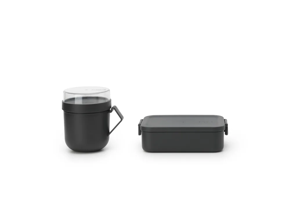 Ланч-набор Brabantia Make & Take Dark Grey: стакан для супа 0,6 л и ланч-бокс, пластик, тёмно-серый