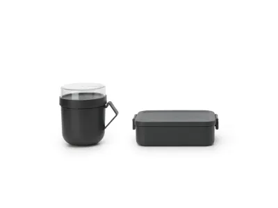 Ланч-набор Brabantia Make & Take Dark Grey: стакан для супа 0,6 л и ланч-бокс, пластик, тёмно-серый