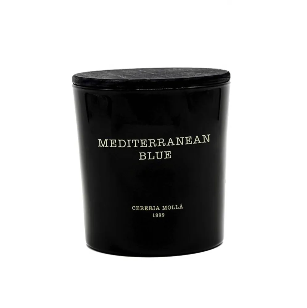 Ароматическая свеча XL Cereria Molla Boutique Mediterranean Blue 600 г, 2 фитиля, чёрная
