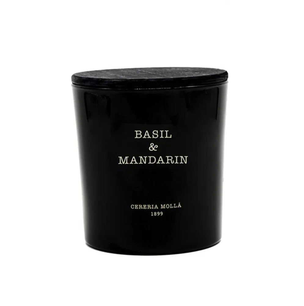 Ароматическая свеча XL Cereria Molla Boutique Basil & Mandarin 600 г, 2 фитиля, чёрная
