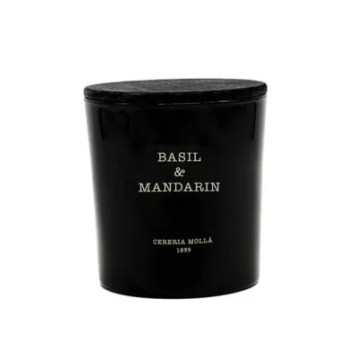 Ароматическая свеча XL Cereria Molla Boutique Basil & Mandarin 600 г, 2 фитиля, чёрная