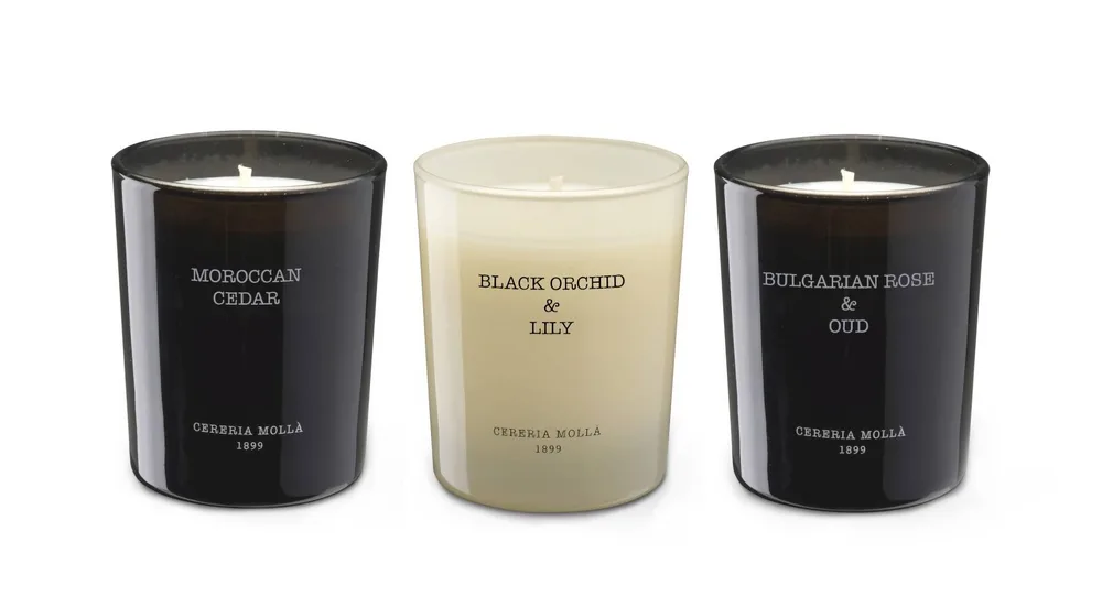 Набор из 3 маленьких ароматических свечей Cereria Molla Boutique Bulgarian Rose & Oud, Black Orchid & Lily, Moroccan Cedar