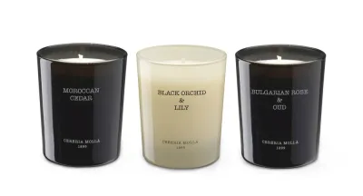Набор из 3 маленьких ароматических свечей Cereria Molla Boutique Bulgarian Rose & Oud, Black Orchid & Lily, Moroccan Cedar