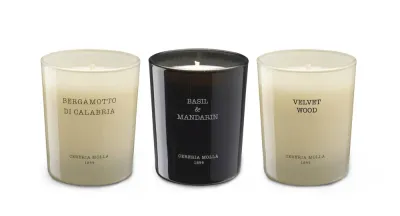 Набор из 3 маленьких ароматических свечей Cereria Molla Boutique Bergamotto di Calabria, Basil & Mandarin, Velvet Wood