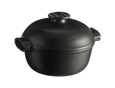 Кастрюля круглая керамическая Emile Henry Delight 2 л, 22,5 x 17,3 см, с крышкой, чёрная