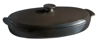 Форма для рыбы на пару Emile Henry 42×25 см, 1,9 л, керамика HR, с крышкой, чёрная