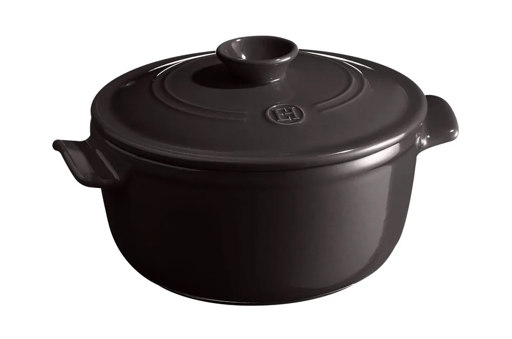 Кастрюля круглая керамическая Emile Henry Flame с крышкой, 27,5 x 22 x 11 см, чёрная