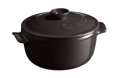 Кастрюля круглая керамическая Emile Henry Flame с крышкой, 27,5 x 22 x 11 см, чёрная