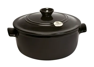 Кастрюля круглая керамическая Emile Henry Flame с крышкой, 32 x 27 x 16,5 см, чёрная