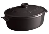 Кастрюля овальная керамическая Emile Henry Flame с крышкой, 39,5 x 26,5 x 18,5 см, чёрная — фото 1