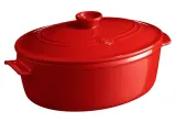 Кастрюля овальная керамическая Emile Henry Flame с крышкой, 39,5 x 26,5 x 18,5 см, красная — фото 1