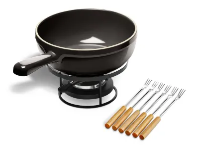 Набор для фондю Emile Henry керамический Flame 35,5 x 19,5 см, 6 вилок, чёрный