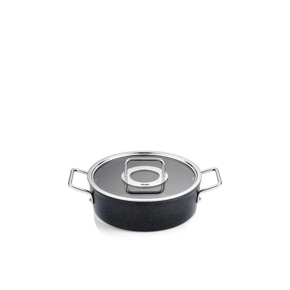 Кастрюля низкая Fissler Adamant 24 см, 3,1 л, со стеклянной крышкой, антипригарная, индукция, чёрная