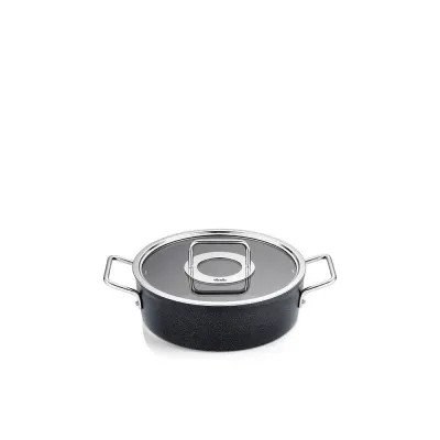 Кастрюля низкая Fissler Adamant 24 см, 3,1 л, со стеклянной крышкой, антипригарная, индукция, чёрная