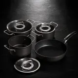 Кастрюля низкая Fissler Adamant 24 см, 3,1 л, со стеклянной крышкой, антипригарная, индукция, чёрная — фото 4