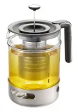 Заварочный чайник с подогревателем GEFU T-PREP 1500 мл, поршень Brew-Stop, прозрачный, серебристый, чёрный — фото 1