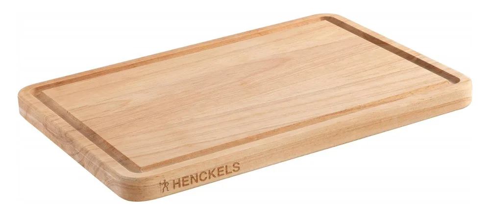 Деревянная разделочная доска Henckels 32 x 22 x 2 см, каучуковое дерево FSC, с жёлобом для сока