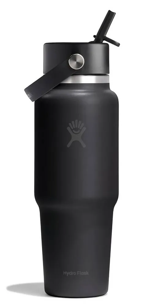 Термобутылка Hydro Flask Travel Bottle 32 oz (0,946 л) с крышкой Wide Flex Straw Cap и трубочкой, черная Tonal Black