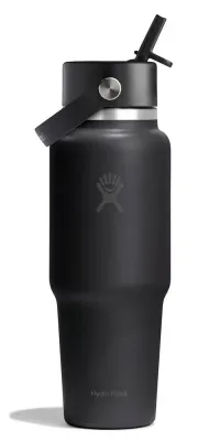 Термобутылка Hydro Flask Travel Bottle 32 oz (0,946 л) с крышкой Wide Flex Straw Cap и трубочкой, черная Tonal Black