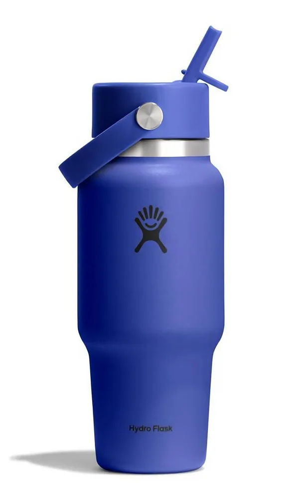 Термобутылка с трубочкой Hydro Flask Wide Flex Straw Cap Travel Bottle 24 oz (0,71 л), сталь 18/8, синяя Capri Blue