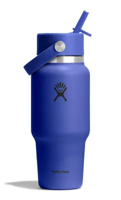 Термобутылка с трубочкой Hydro Flask Wide Flex Straw Cap Travel Bottle 24 oz (0,71 л), сталь 18/8, синяя Capri Blue