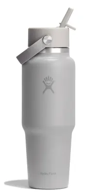 Термобутылка Hydro Flask Travel Bottle 32 oz (0,946 л) с крышкой Wide Flex Straw Cap и трубочкой, серая Birch