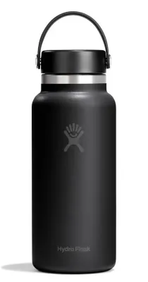 Термобутылка Hydro Flask Wide Mouth Flex Cap 32 oz (0,946 л) из нержавеющей стали 18/8, чёрная Tonal Black
