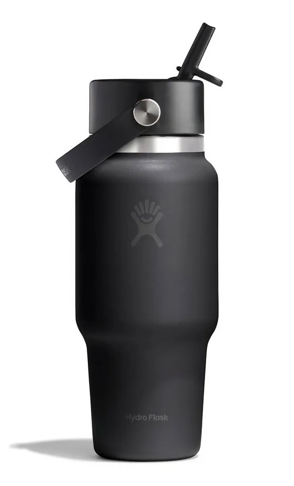 Термобутылка с трубочкой Hydro Flask Wide Flex Straw Cap Travel Bottle 24 oz (0,71 л), сталь 18/8, чёрная