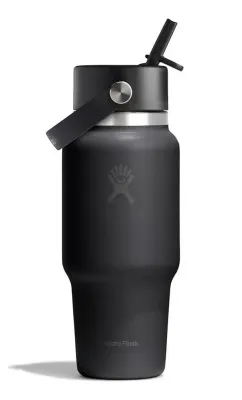 Термобутылка с трубочкой Hydro Flask Wide Flex Straw Cap Travel Bottle 24 oz (0,71 л), сталь 18/8, чёрная