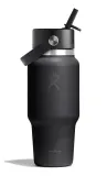 Термобутылка с трубочкой Hydro Flask Wide Flex Straw Cap Travel Bottle 24 oz (0,71 л), сталь 18/8, чёрная — фото 1