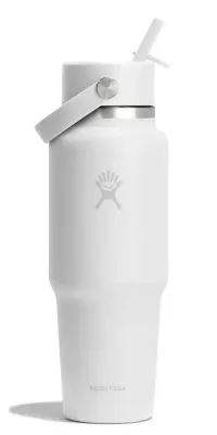 Термобутылка Hydro Flask Travel Bottle 32 oz (0,946 л) с крышкой Wide Flex Straw Cap и трубочкой, белая Tonal White