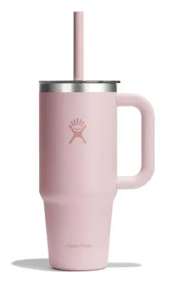 Термокружка с трубочкой и ручкой Hydro Flask All Around Travel Tumbler 24 oz (0,709 л), сталь 18/8, пудрово-розовая Trillium-Clear