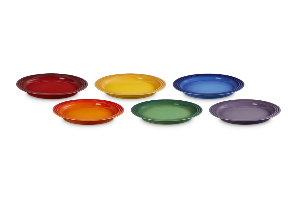Тарелки большие Le Creuset Rainbow 27.3 см, набор 6 шт, каменная керамика, разноцветные